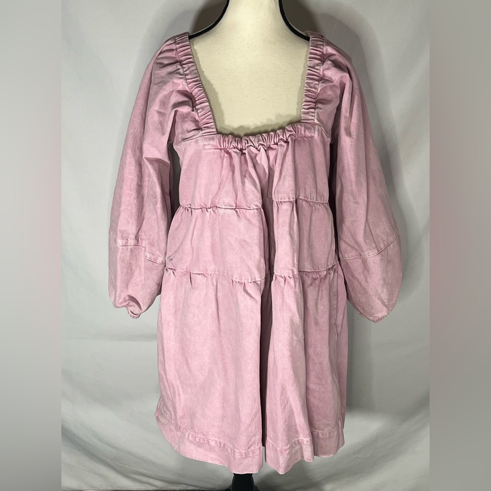 Free People Sunray Tiered Puff Sleeve Cotton Mini Dress Medium